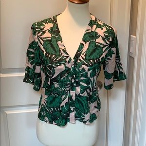 Topshop Floral Crop Button Front Shirt